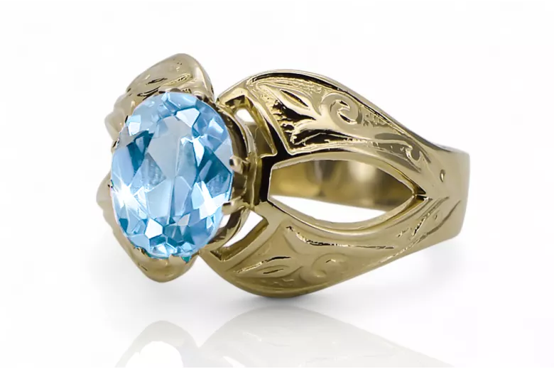 Aguamarina Oro amarillo de 14 quilates Anillo Artesanía vintage vrc135y